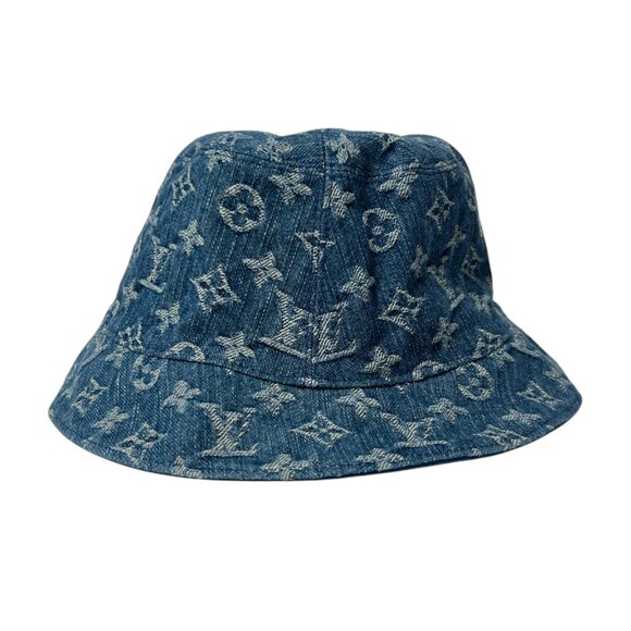$705 Louis Vuitton 2020 Blue Monogram Reversible Essential Cotton Bucket Hat 62 - Picture 5 of 12